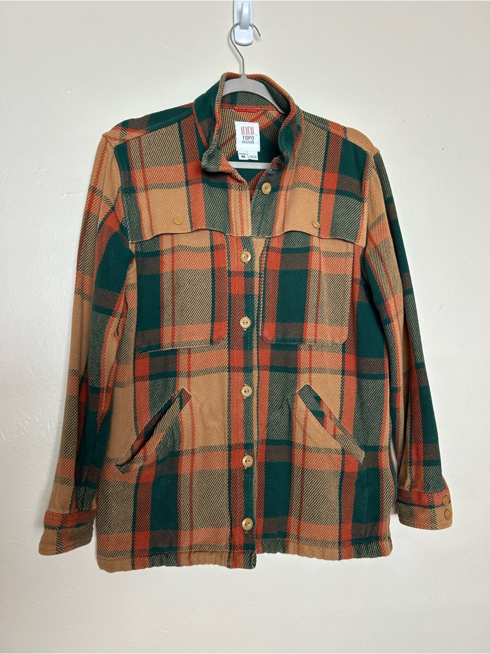 Topo Designs Plaid Utility Jacket in Tan, Green & Orange - Medium
